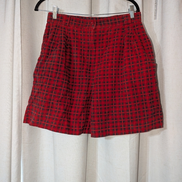Vintage Pants - Vintage High Waisted Cotton Plaid Shorts With Belt Loops Academia Grunge